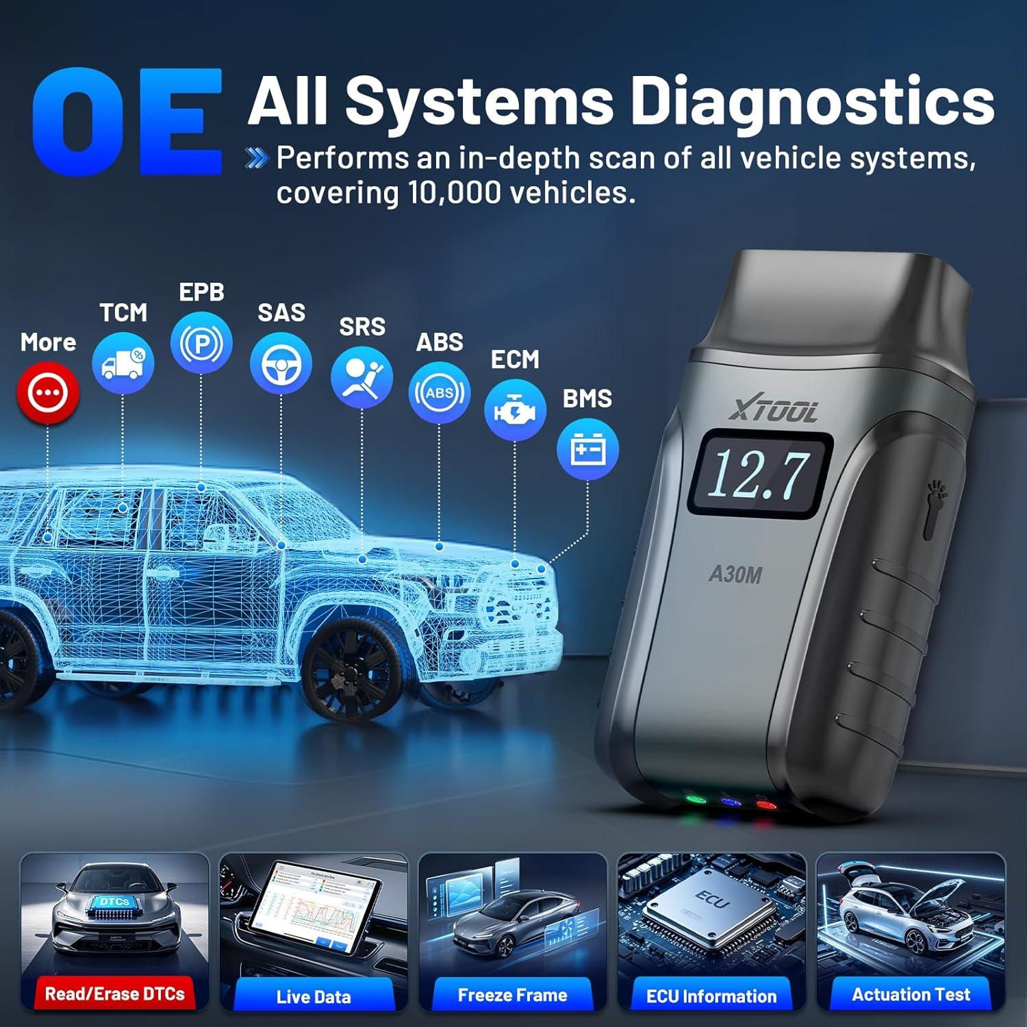 imageOBD2 Scanner Diagnostic Tool XTOOL Anyscan A30M V20 2025 Wireless Bidirectional Scan Tool with Free Updates 26 Resets All System for Android ampamp iPhone Crank Sensor Relearn EPB Throttle Relearn