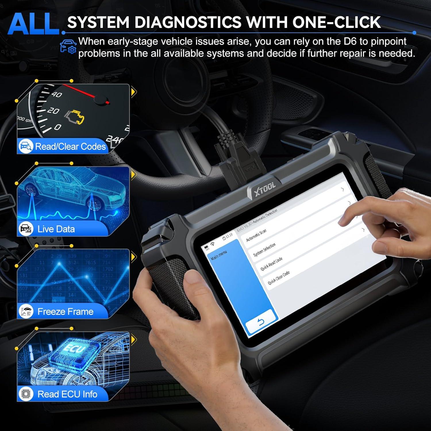 imageOBD2 Scanner Diagnostic Tool XTOOL D6 All System Scanner for Car with Free Updates 15 Resets Throttle Body Relearn ABS Bleed FCA AutoAuth ampamp CAN FD 2025 Upgrade Ver of XTOOL D5D5S