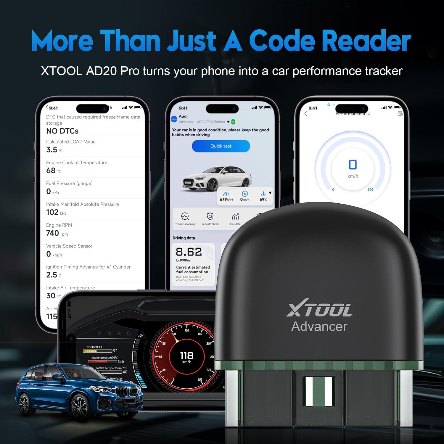 imageXTOOL AD20 Pro OBD2 Scanner for Car 2025 Wireless Code Reader for iPhone ampamp Android All System Diagnostic Tool for Check Engine ABS SRS Oil Reset Voltage Performance Test No Subscription Fee