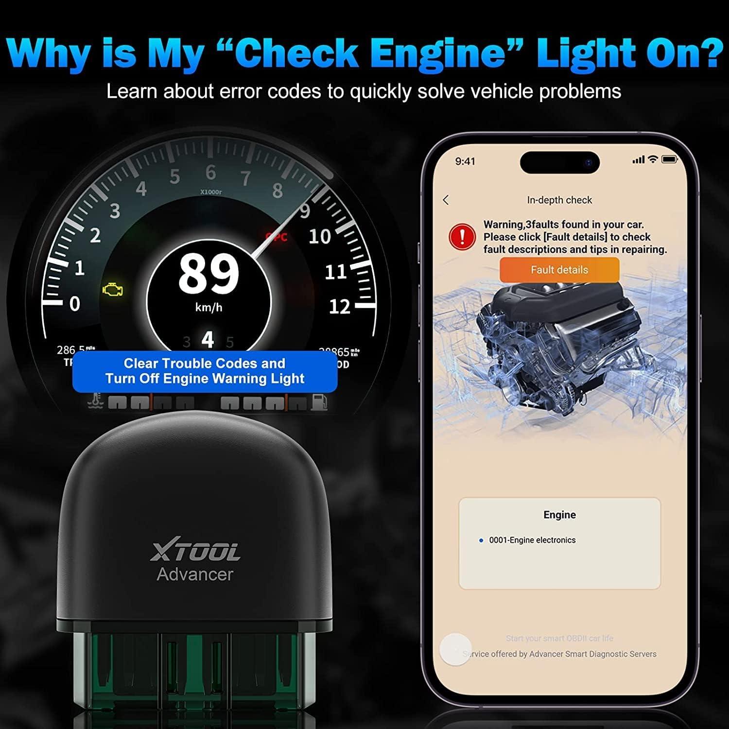 imageXTOOL Advancer AD20 OBD2 Scanner Check Engine Light Diagnostic Scan Tool for iPhoneAndroid OBDII Scanner for Car Mode 6 Live Data Freeze Frame PerformanceVoltage Test