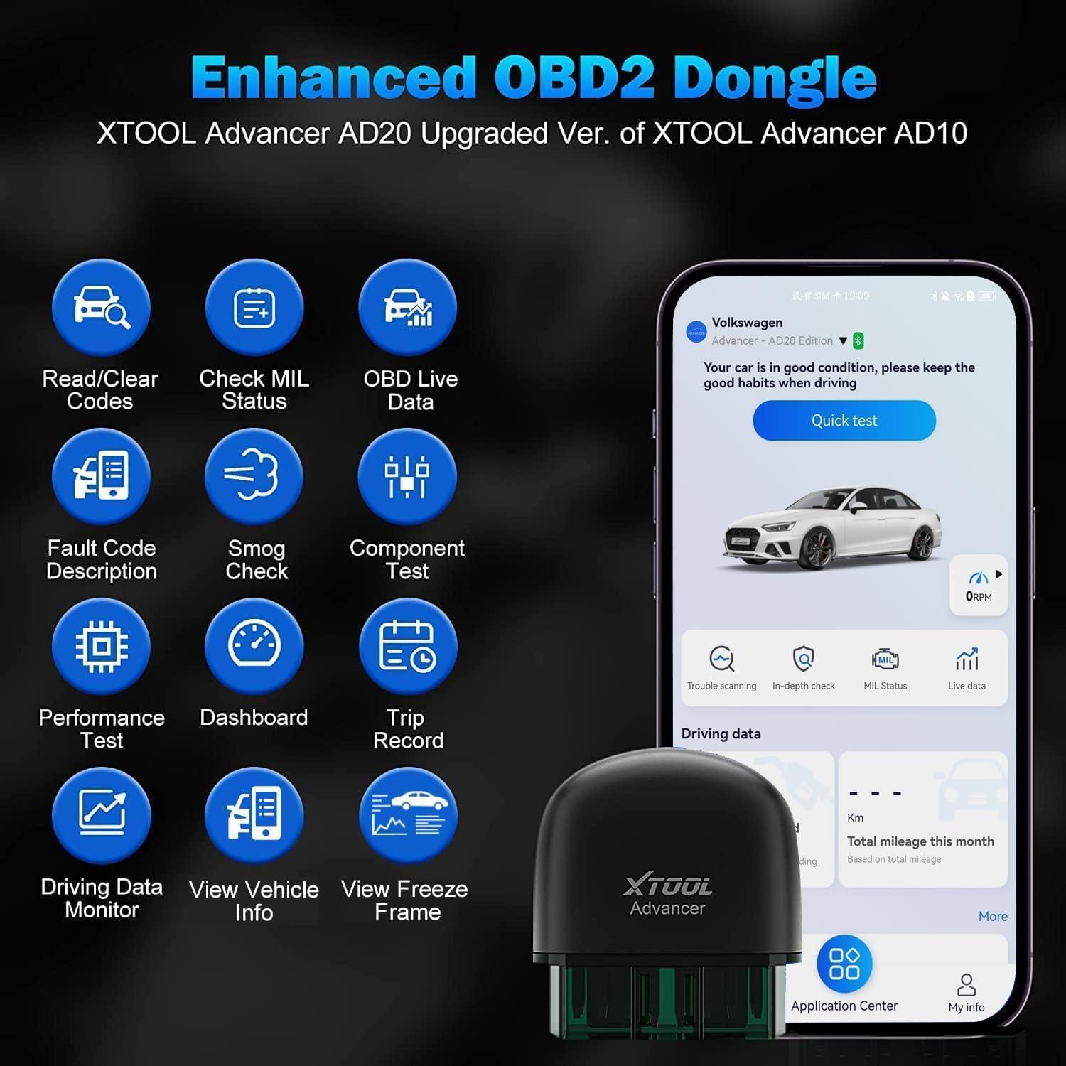 imageXTOOL Advancer AD20 OBD2 Scanner Check Engine Light Diagnostic Scan Tool for iPhoneAndroid OBDII Scanner for Car Mode 6 Live Data Freeze Frame PerformanceVoltage Test