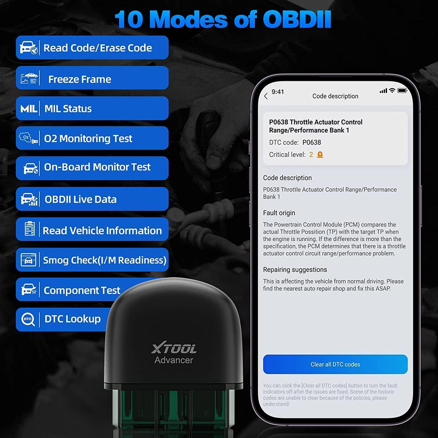 imageXTOOL Advancer AD20 OBD2 Scanner Check Engine Light Diagnostic Scan Tool for iPhoneAndroid OBDII Scanner for Car Mode 6 Live Data Freeze Frame PerformanceVoltage Test