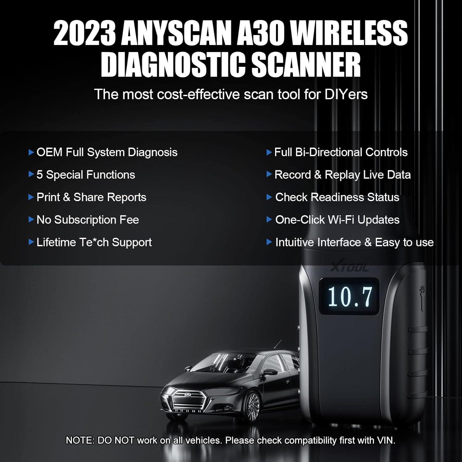 imageXTOOL Anyscan A30 OBD2 Scanner Wireless Bidirectional Scan Tool with Free Update All System Diagnostic Tool for iPhone ampamp Android 8 Service OilEPBSASBMSTPMS Reset Throttle ABS Bleed