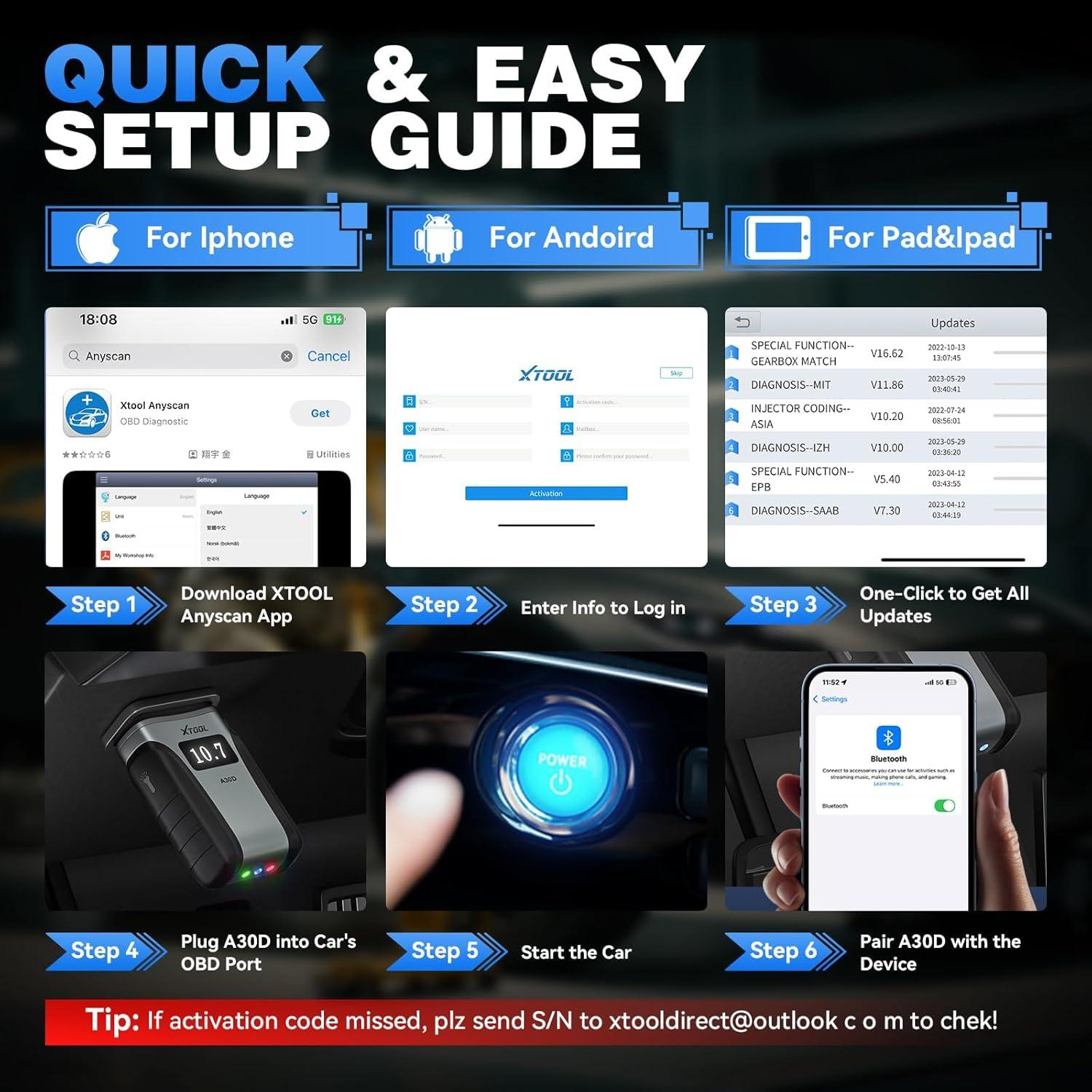 imageXTOOL Anyscan A30D OBD2 Scanner Diagnostic Tool Wireless Bidirectional Scan Tool with Lifetime Updates ampamp 19 Resets Crank Sensor Relearn Full System Diagnostics Car Code Reader for iPhoneAndroid