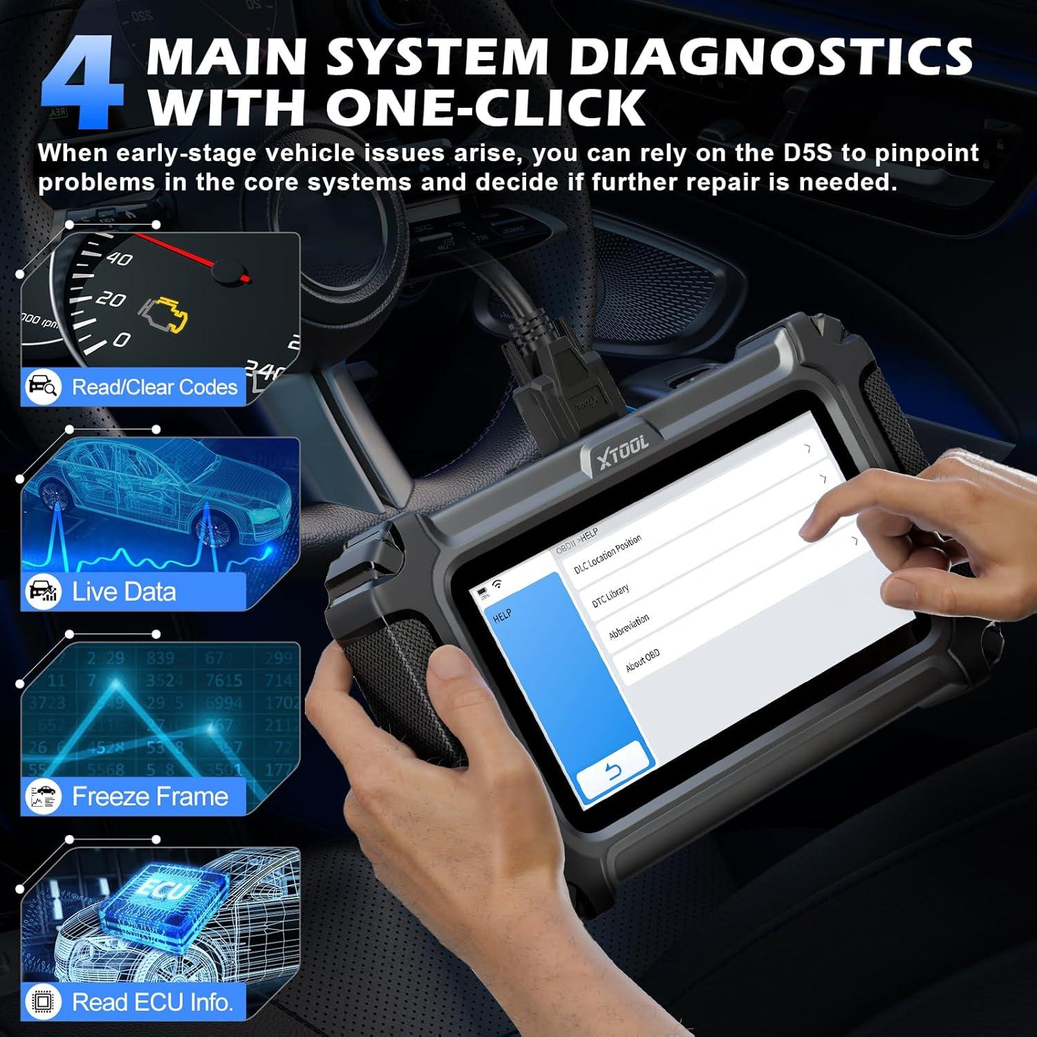 imageXTOOL D5 Car Code Reader and Reset Tool Engine ABS SRS Transmission Car Diagnostic Tool with EPB Service ABS Bleed Throttle Relearn Clear Check Engine Light Code Reader with 9 Resets Free Update