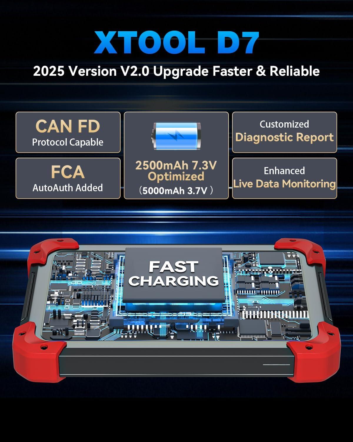 imageXTOOL D7 Bidirectional OBD2 Scanner 2025 Scan Tool with ECU Coding Full System Car Scanner Diagnostic Tool 36 Resets Injector Coding Throttle Relearn Crank Sensor Relearn FCA CANFD ampamp DoIP