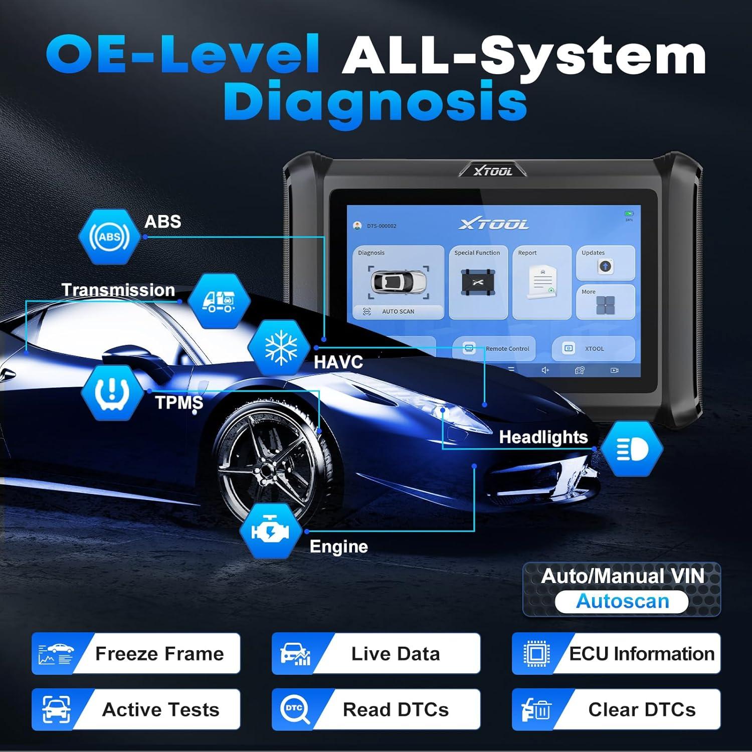 imageXTOOL D7S Bidirectional Scan Tool 2025 OBD2 Scanner Diagnostic Tool with FCA AutoAuth All System Car Scanner 39 Resets ECU Coding PMI Upgrade of D7 Crankshaft Relearn CAN FDDoIP 3Yr Update