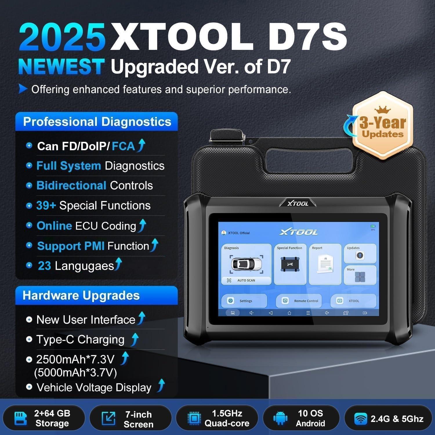 imageXTOOL D7S OBD2 Scanner Diagnostic Tool 2025 Bidirectional Scan Tool Ver of D7 with ECU Coding Active Test FCA AllSystem 39 Resets Crankshaft Relearn DoIPCAN FD 3Yr Update