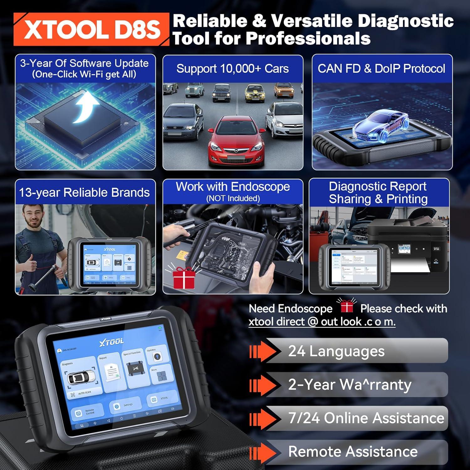 imageXTOOL D8S OBD2 Scanner 2025 Upgrade of D8 Bidirectional Scan Tool with 3Year Update Topology Mapping FCA AutoAuth ECU Coding 42 Resets All Systems Car Scanner Diagnostic Tool CANFDDoIP