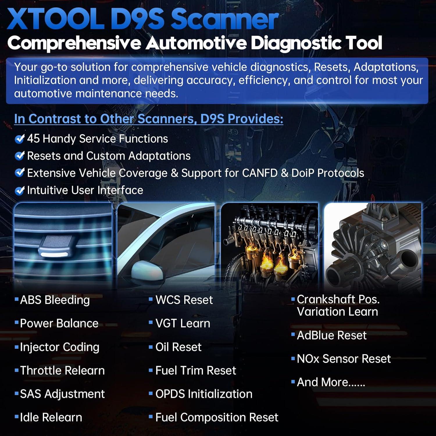 imageXTOOL D9S Automotive Diagnostic Tool Wireless OBD2 Scanner with ECU Coding Topology Bidirectional Scan Tool 20 with FCA 45 Resets Full System PMI CAN FDDoIP 3Yr Update