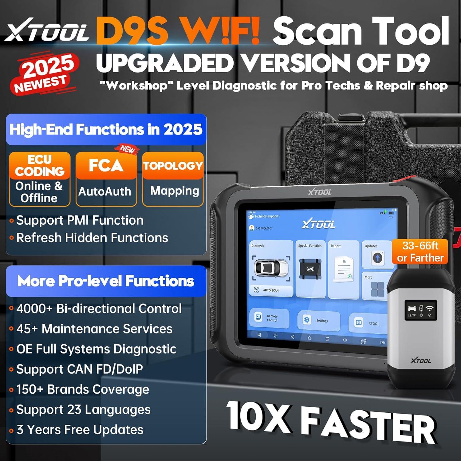 imageXTOOL D9S Automotive Scanner Diagnostic Tool 2025 V20 Version with FCA AutoAuth Upgrade of D9 Topology Map Bidirectional Scan Tool ECU Coding 45 Resets DoIPCAN FD 3 Years Update
