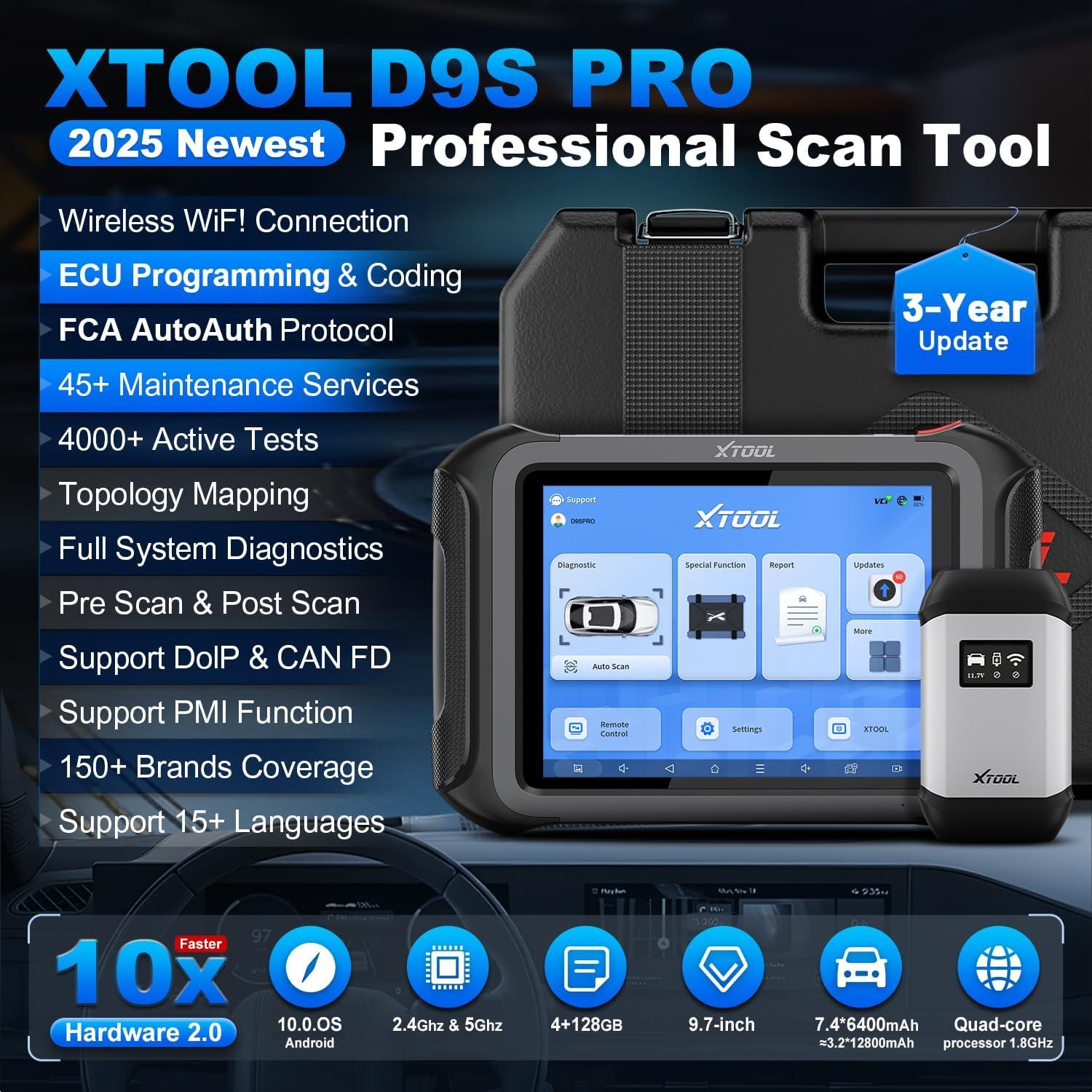 imageXTOOL D9S Pro Automotive Diagnostic Tool Wireless Bidirectional OBD2 Scanner with ECU ProgrammingCoding HighEnd Scan Tool with Topology 45 Resets Full System PMI FCACAN FDDoIP 3Yr Update