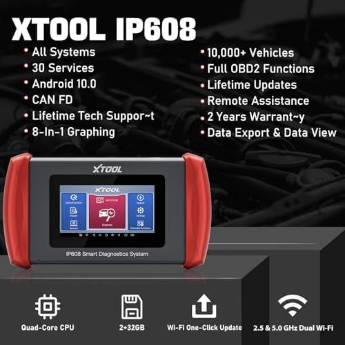 imageXTOOL IP608 Full System OBD2 Scanner Diagnostic Tool Code Reader for Cars and Trucks with 30 Services  EPBSASBMSThrottle RelearnABS Bleeding CAN FD Lifetime Free Update