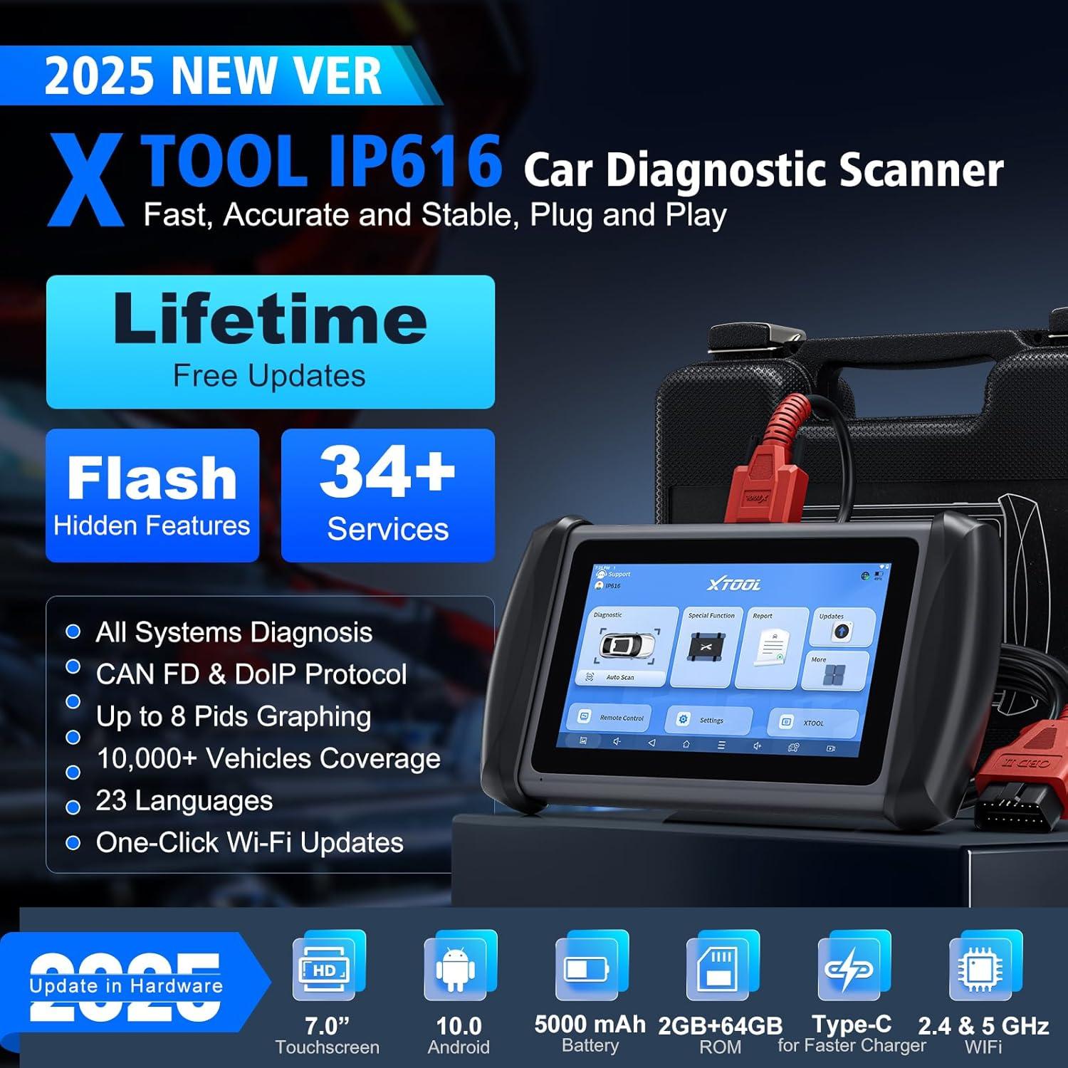 imageXTOOL IP616 V20 OBD2 Scanner Diagnostic Tool with 34 Resets Lifetime Free Update Scanner for Car CAN FD ampamp DoIP ECU Configuration Full Systems Scan Tool Android 10