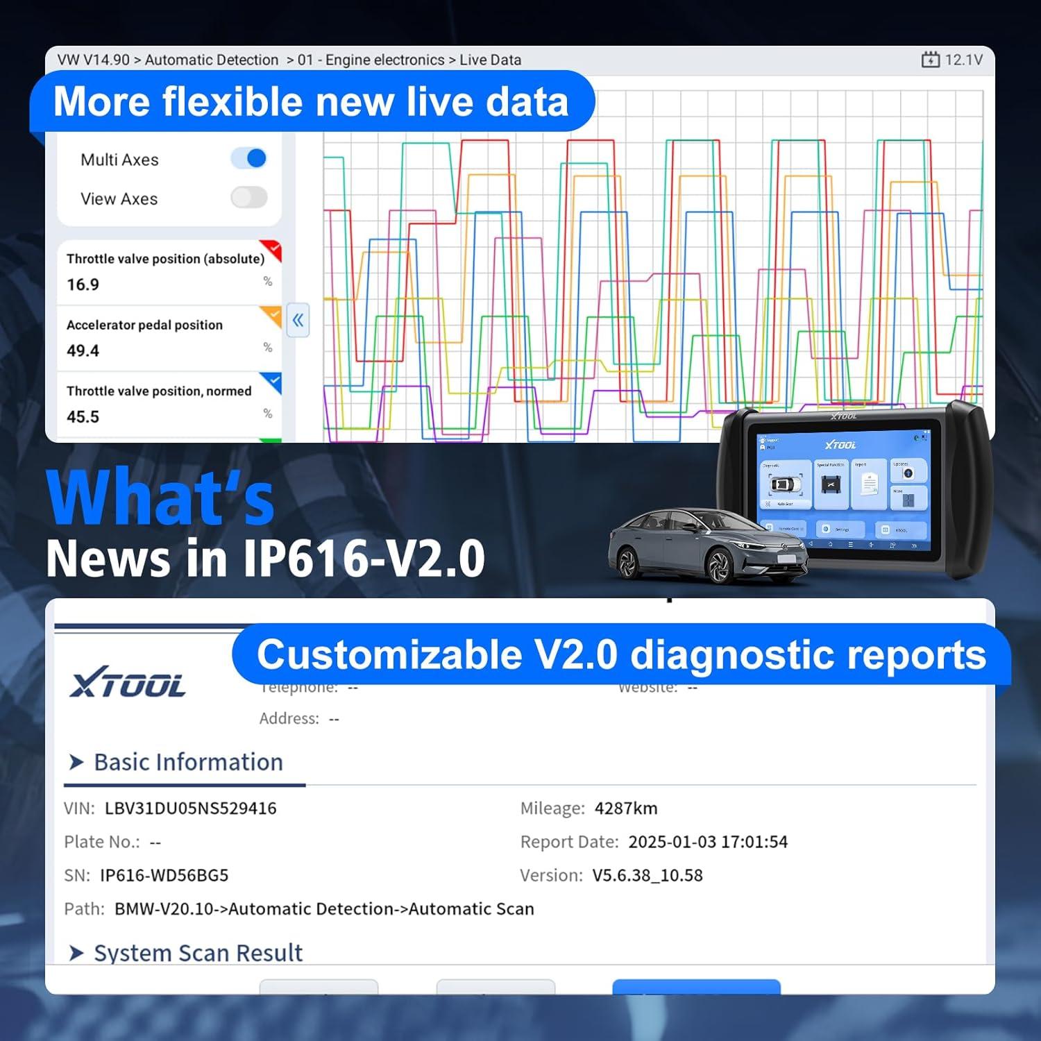 imageXTOOL IP616 V20 OBD2 Scanner Diagnostic Tool with 34 Resets Lifetime Free Update Scanner for Car CAN FD ampamp DoIP ECU Configuration Full Systems Scan Tool Android 10