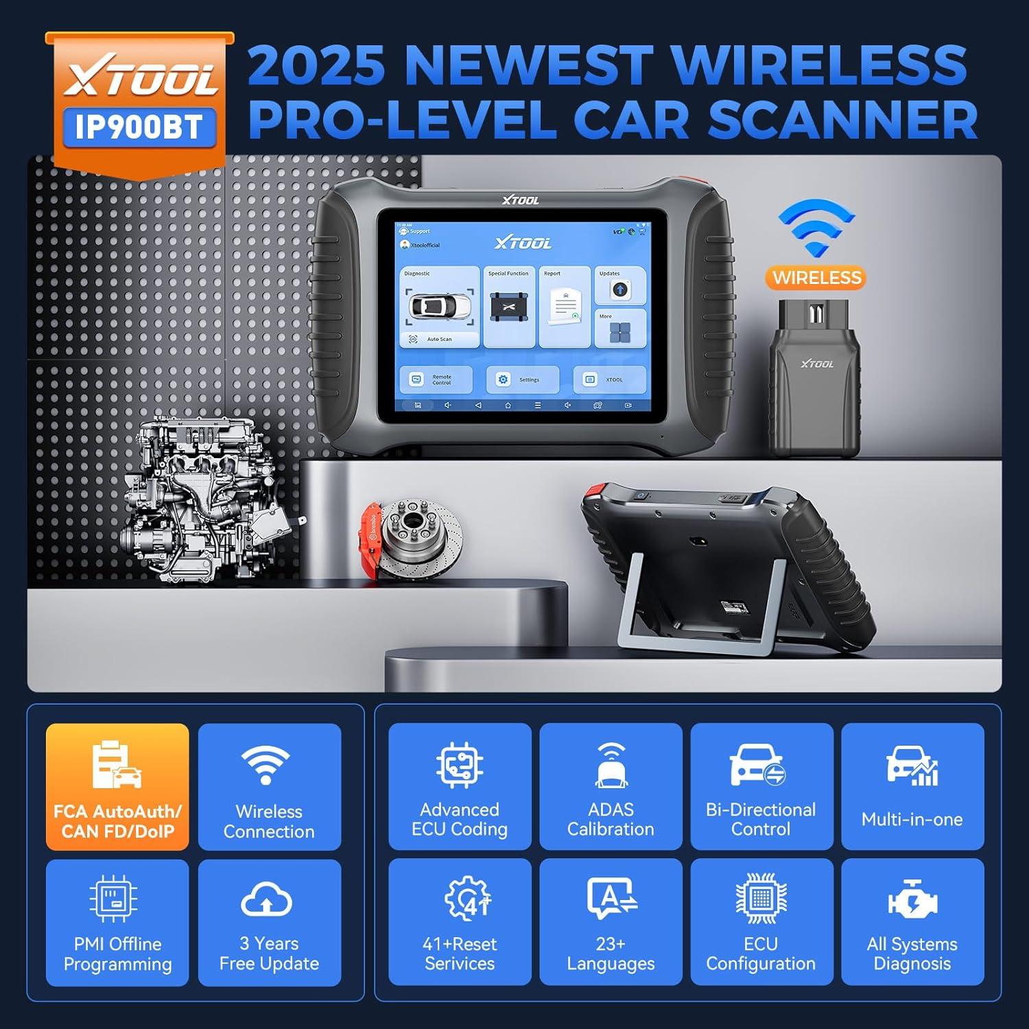 imageXTOOL IP900BT OBD2 Scanner Car Diagnostic Tool with 41Reset ECU Coding Automotive Scanner Wireless Vehicle Scan Tool 4000 Bidirectional Scan Tool CANFDDoIPFCA Autoauth Full System