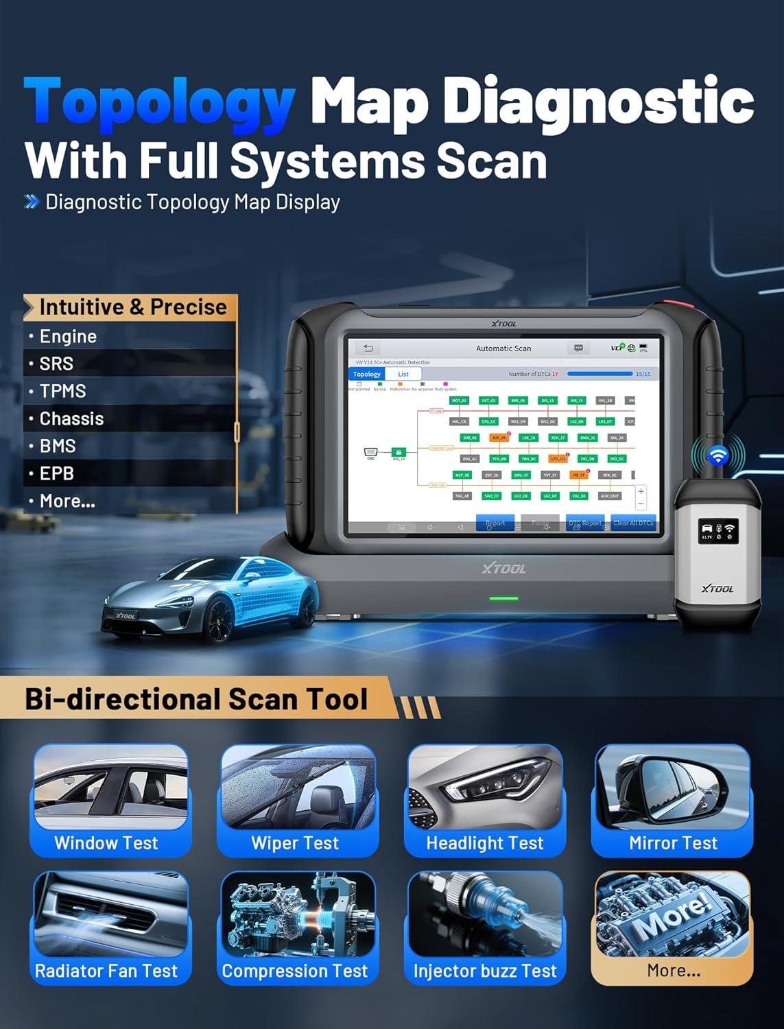 imageXTOOL IP919 PRO Scan Tool ECU Programming Car OBD2 Scanner with Topology Mapping Upgrade of D9S PRO 51 Resets ECU Coding FCACAN FDDoIP Automotive Bidirectional Scan Tool with 3Year Updates