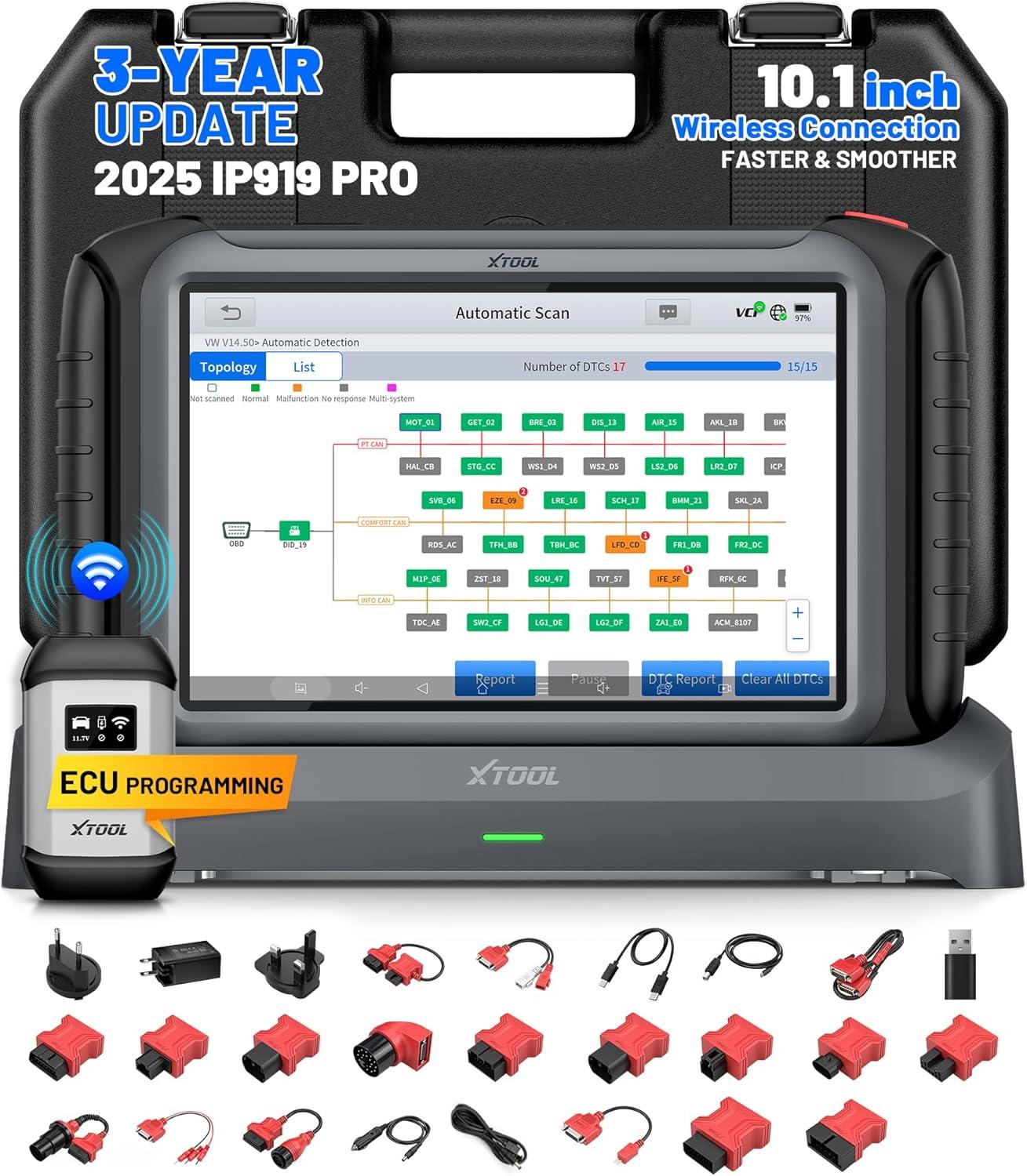 imageXTOOL IP919 PRO Scan Tool ECU Programming Car OBD2 Scanner with Topology Mapping Upgrade of D9S PRO 51 Resets ECU Coding FCACAN FDDoIP Automotive Bidirectional Scan Tool with 3Year Updates