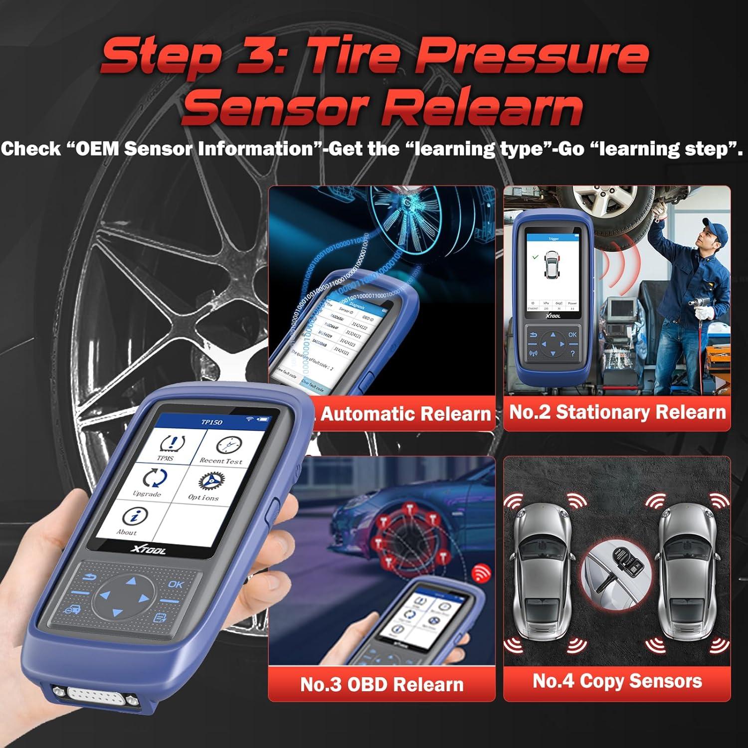 imageXTOOL TP150 TPMS Programming Tool 2025 TPMS Relearn Tool ActivateRelearn All Known TPMS Sensors Program XTOOL TS100 Sensors 315 433MHz TPMS ResetDiagnosis