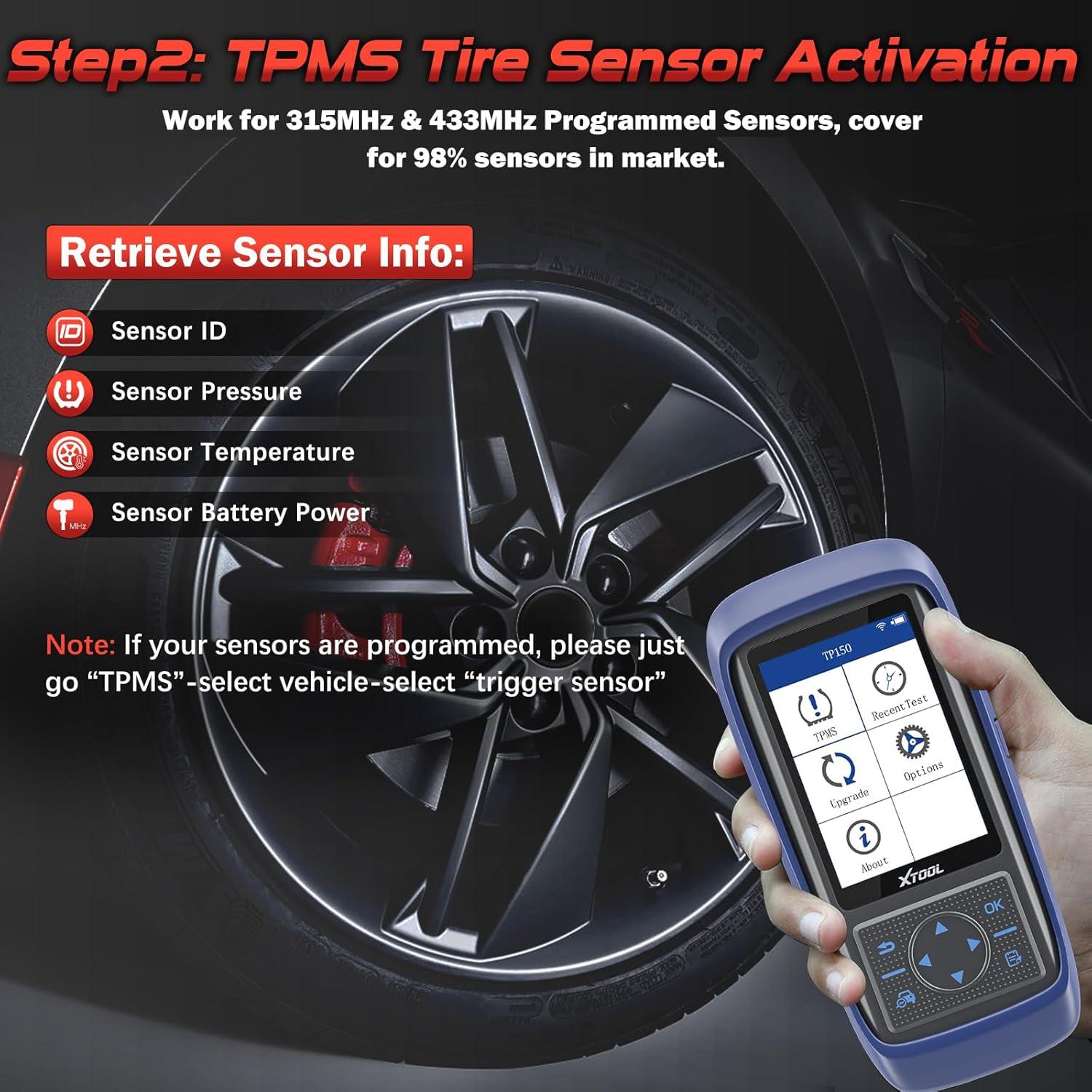 imageXTOOL TP150 TPMS Programming Tool 2025 TPMS Relearn Tool ActivateRelearn All Known TPMS Sensors Program XTOOL TS100 Sensors 315 433MHz TPMS ResetDiagnosis