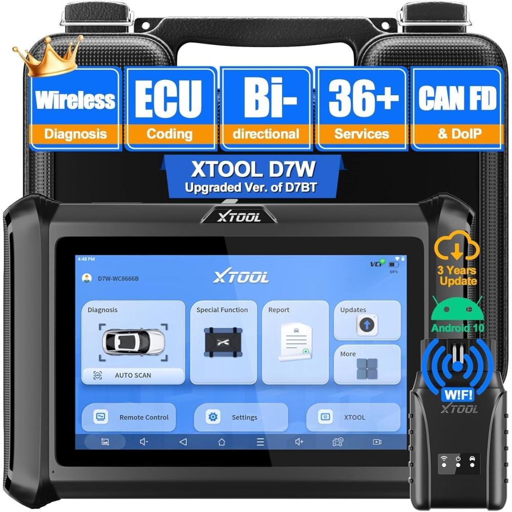 imageXTOOL D7W OBD2 Scanner Diagnostic Tool 2025 Wireless Ver of D7D7SD7BT Bidirectional Scan Tool with ALL System Diagnostic PMI ECU Coding 39 Resets 3Year Updates CAN FDDoIP Scanner for Car
